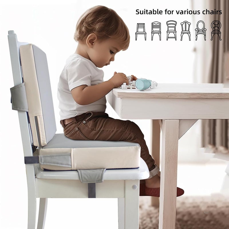 Eiury Booster Seat for Dining Table, PU Anti-Scratch Easy Cleaning Kids Toddler Booster Seat for Table, Portable Travel Increasing Cushion for Chair - Light Grey - Image 2
